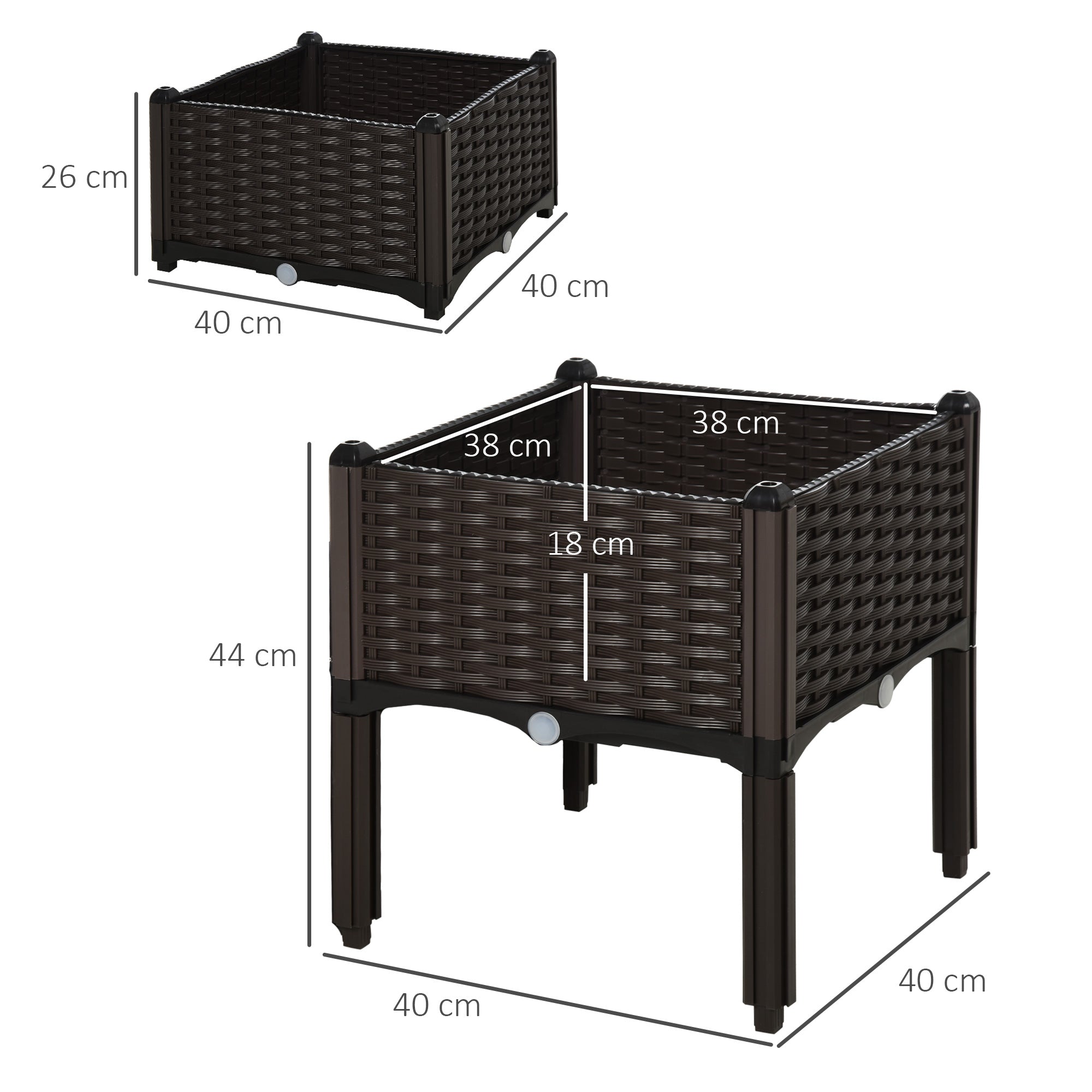 Set Of 2 26L Garden Raised Bed Elevated Patio Flower Plant Planter Box PP Vegetables Planting Container, Brown