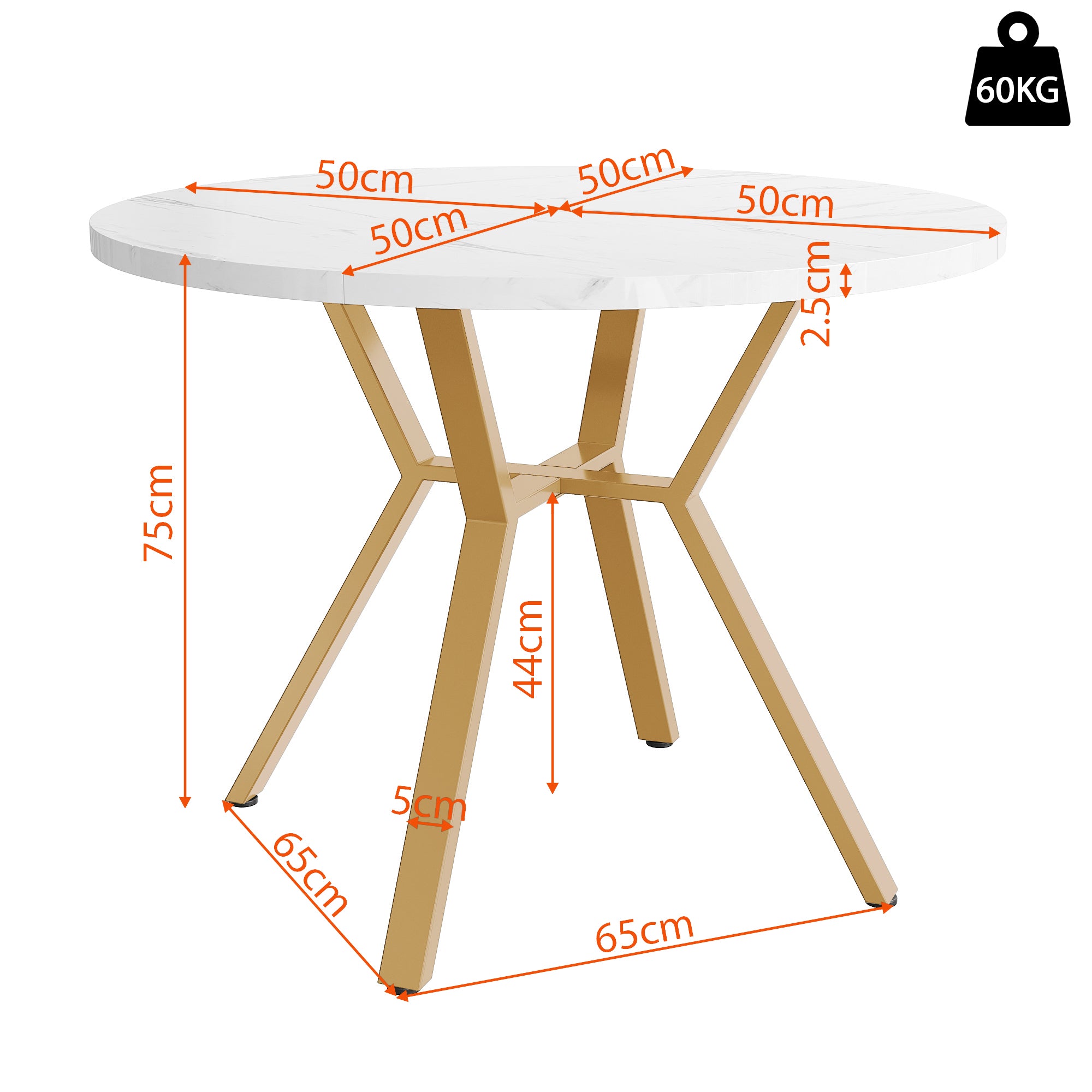 Modern And Sleek Round Marble Dining Table Diameter 1 M, X-shaped Coffee Table With Metal Support, Stable And Durable, A Must-have For Fashionable Homes