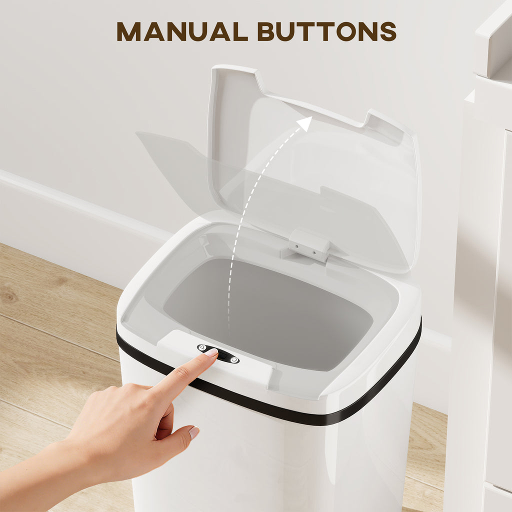 15L Sensor Bin, Automatic Touchless Kitchen Bin, Easy Clean, Battery Operated For Home Office, Bedroom, Bathroom, White