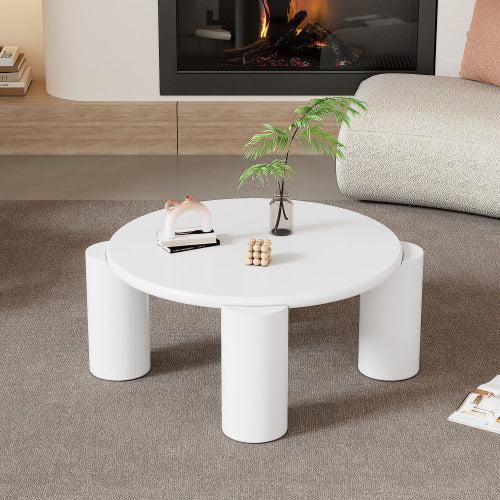 White Round Coffee Table,Wooden Painted Coffee Table,Tea Table, Cute Wooden Modern Center Table With 4 Legs For Bedroom Apartment, Living Room, Farmhouse