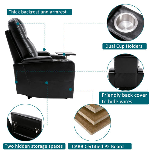 Electric Recliner Chair With USB Charge Port, 360 Swivel Tray Table, Hand In-Arm Storage, Cup Holders, Ambient Lighting