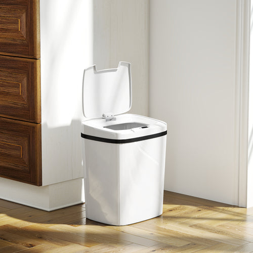 15L Sensor Bin, Automatic Touchless Kitchen Bin, Easy Clean, Battery Operated For Home Office, Bedroom, Bathroom, White