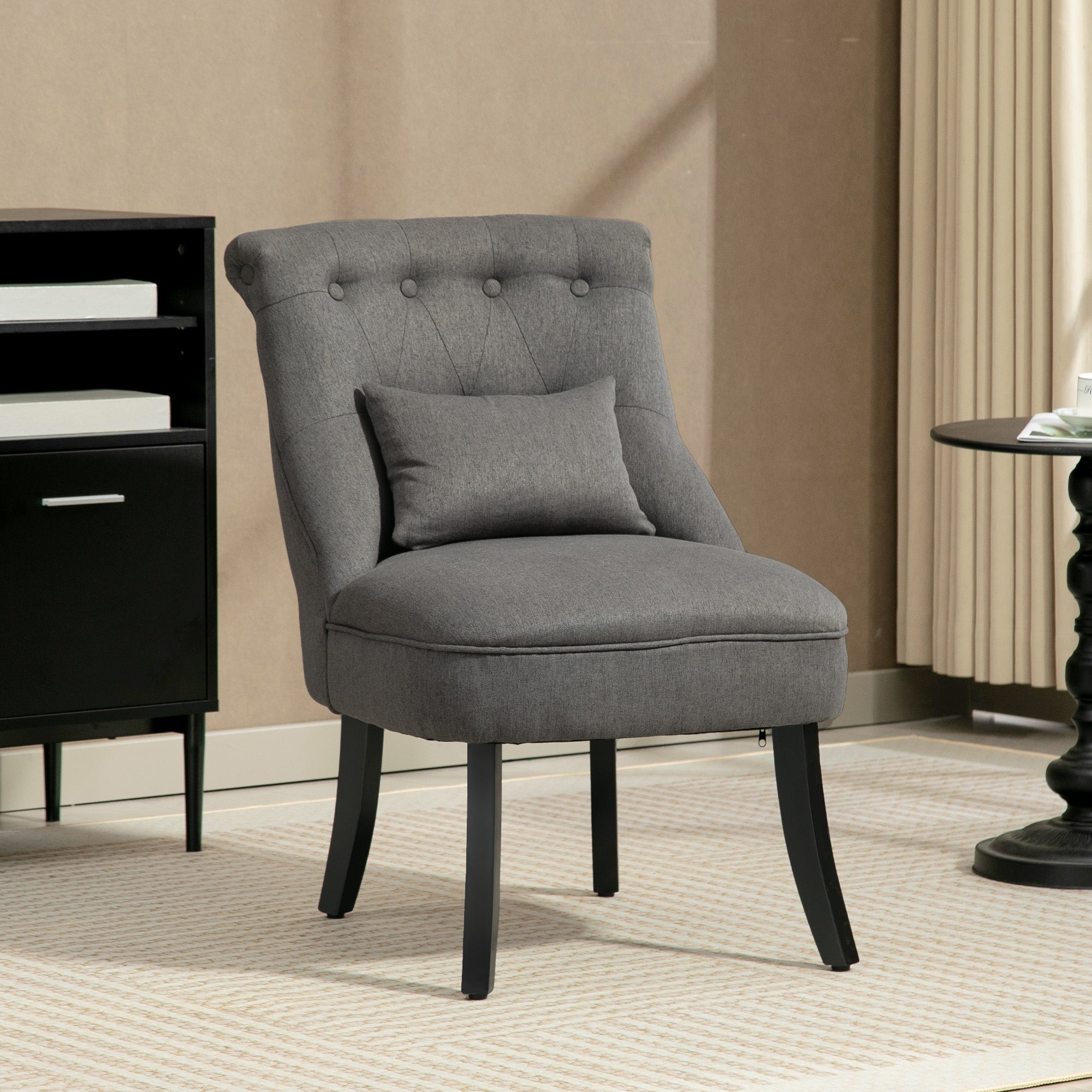 Fabric Single Sofa Dining Chair Tub Chair Upholstered W/ Pillow Solid Wood Leg Home Living Room Furniture Charcoal Grey
