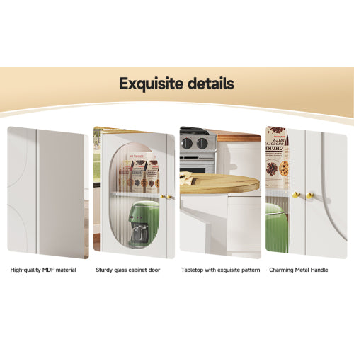 360  Rotating Bar Table Body 138 X 39 X 105 Cm, Coffee Bar Furniture, Rotating Dining Table With Storage Space, Kitchen Island, Two Doors With Shelves, Sideboard, Buffet, White