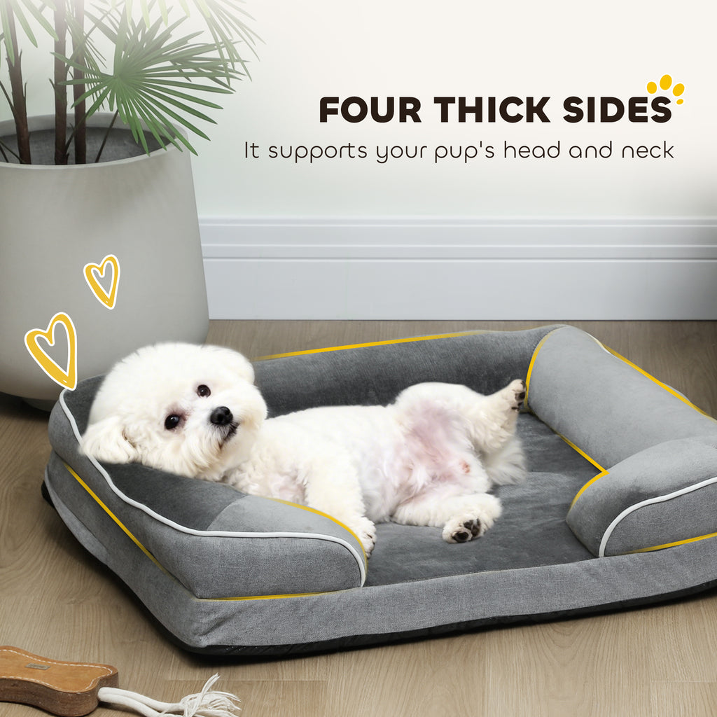 PawHut Dog Sofa Bed, Washable Pet Bed With Removable Cover And Non-Slip Bottom For Cats And Small Dogs, Grey